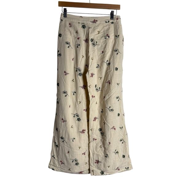 Kourt Sheri Cream Floral Embroidered High Waist Wide Leg Pants Size 2 - Picture 12 of 16